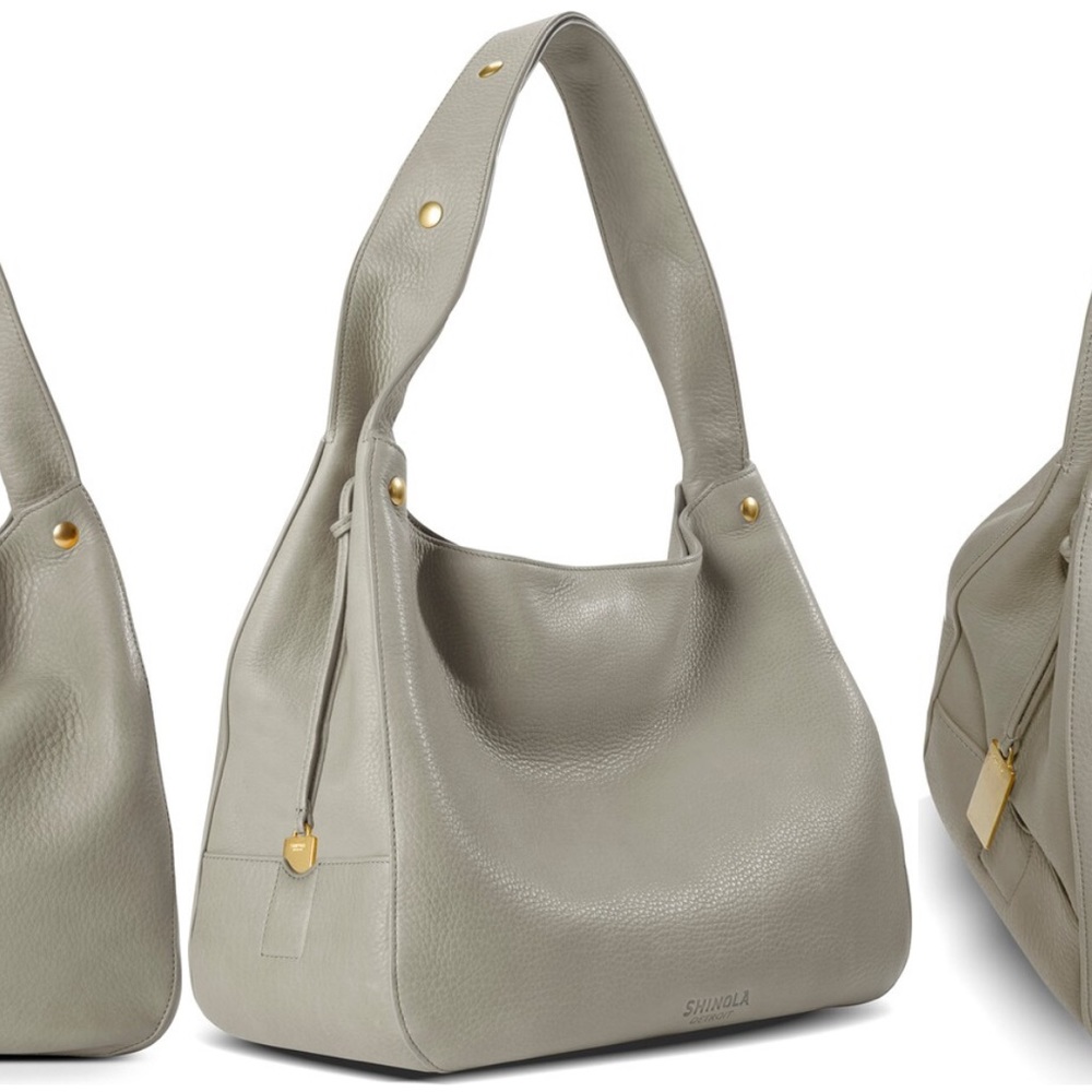 Gray Shinola Snap Strap Leather Handbag
